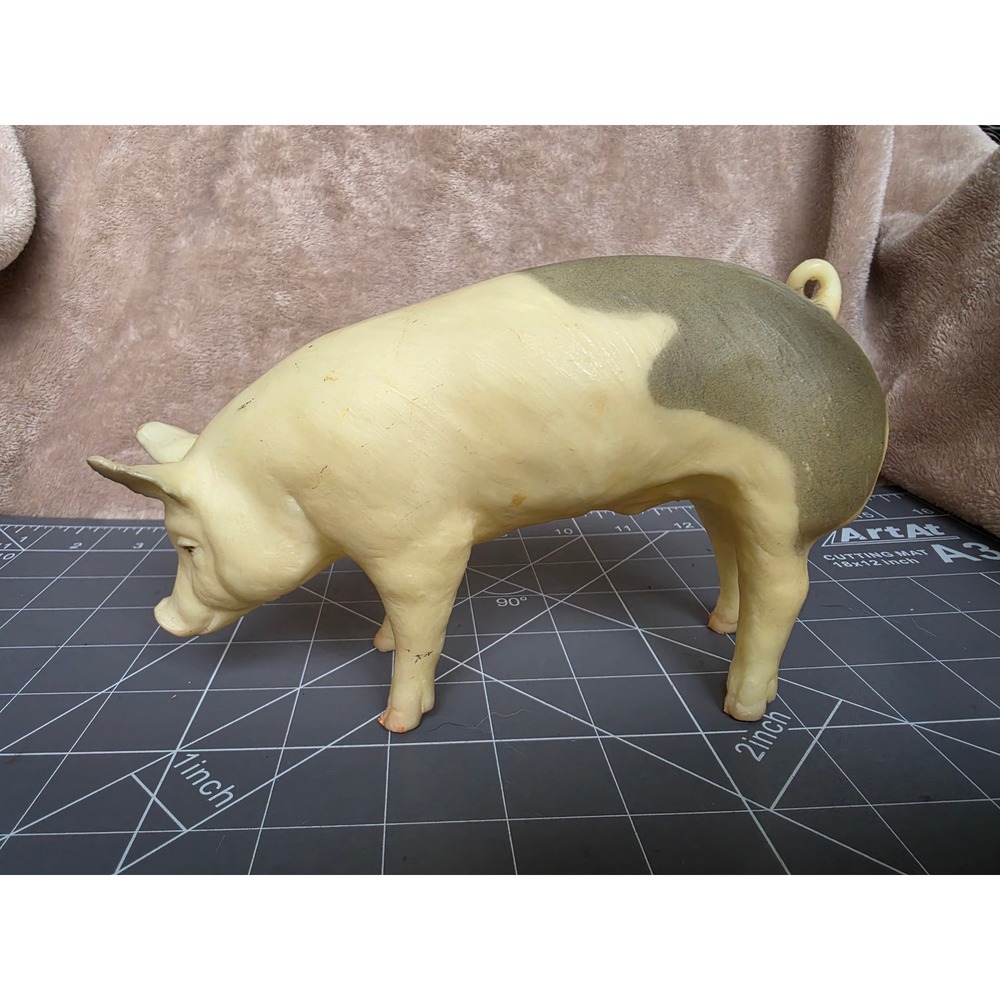 Vintage Realistic Rubber Pig Figurine Farm Animal Toy Cream Grey 9 Inch